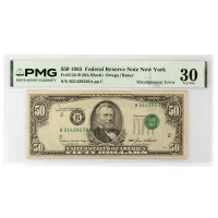 1985 $50 New York Federal Reserve Note - PMG VF30 Overprint Misaligned