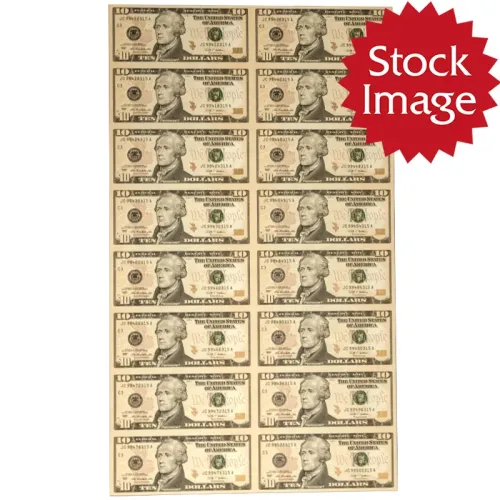 2009 US $10 1/2 Sheet Uncut Currency 16 Notes