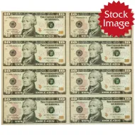 2009 US $10 1/4 Sheet Uncut Currency 8 Notes