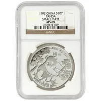 1992 Chinese Silver Panda 1oz Small Date - NGC MS69