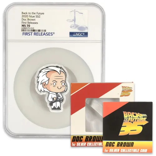 2020 Niue $2 Silver 1oz Chibi Colorized Coin - Doc Brown - NGC MS70 FR