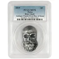 2019 Palau $5 1oz .999 Silver Biker Skull - PCGS MS70 FDOI