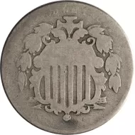 1867 Shield Nickel no Rays - About Good (AG)