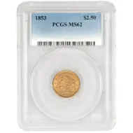 1853 $2 1/2 Liberty Gold Quarter Eagle - PCGS MS62