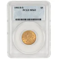 1901/0 S $5 Liberty Gold Half Eagle - PCGS MS62