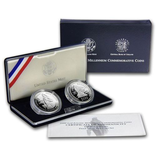 2000 Leif Ericson 2 Coin Proof Silver Dollar Set