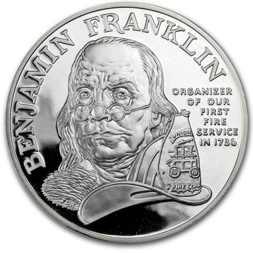 1993 Benjamin Franklin Firefighters Proof Silver Medal