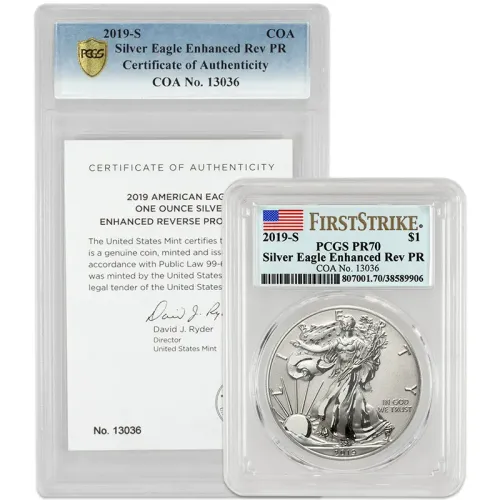 2019 S American Silver Eagle Enhanced Reverse Proof - PCGS PF 70 FS - COA 13036