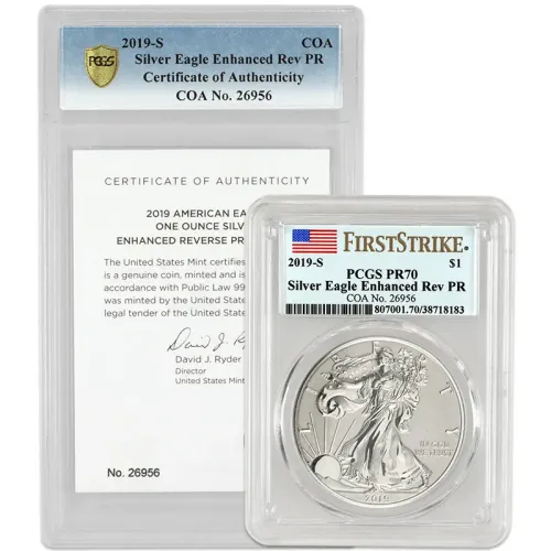 2019 S American Silver Eagle Enhanced Reverse Proof - PCGS PF 70 FS - COA 26956