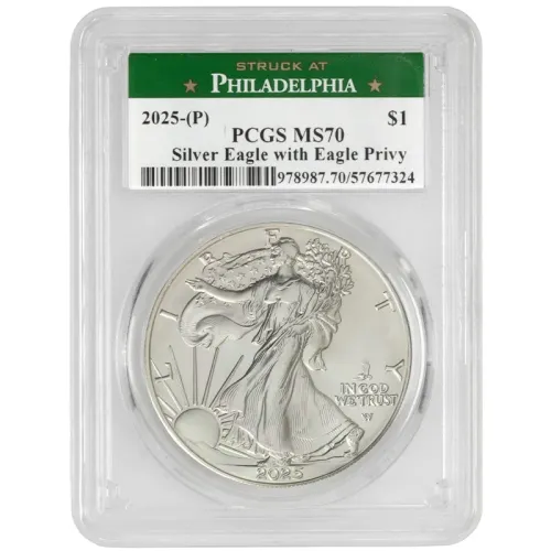 2025 American Silver Eagle - Eagle Privy Mark - PCGS MS70 Milk Spots