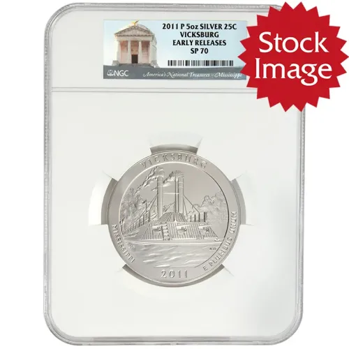 2011 P Vicksburg NP Nevada 5oz Silver ATB Quarter - NGC SP70ER