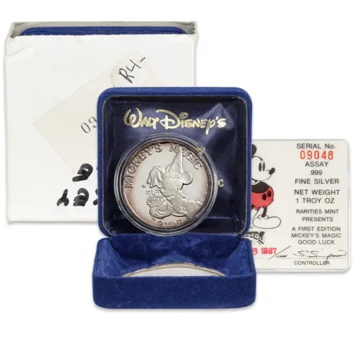 1987 Disney Mickey Mouse 1oz Silver Round - Mickey's Magic Good Luck - #09048