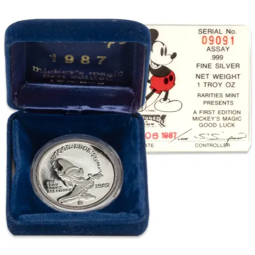1987 Disney Mickey Mouse 1oz Silver Round - Mickey's Magic Good Luck - #09091