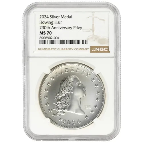 2024 Flowing Hair 230th Anniversary Silver Medal w/ Privy - NGC MS70