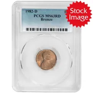 1982 D Lincoln Memorial Penny (Copper) - PCGS MS 63 RD