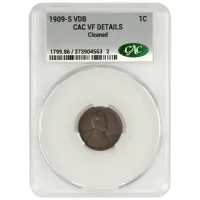 1909 S VDB Lincoln Wheat Penny - CAC VF Details (Cleaned)