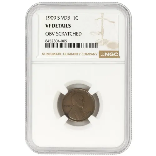 1909 S VDB Lincoln Wheat Penny - NGC VF Details / Obv Scratched