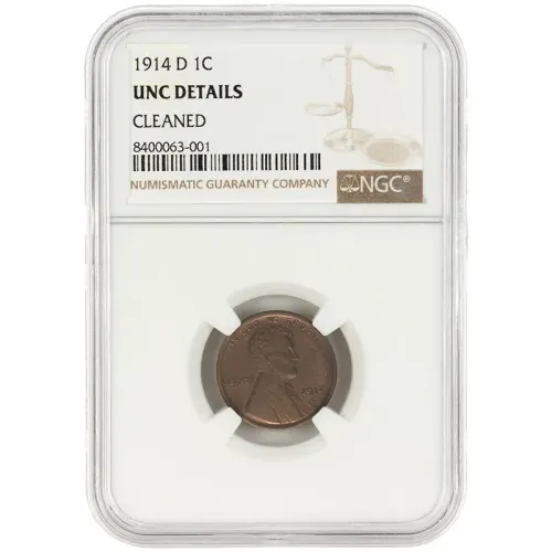 1914 D Lincoln Wheat Penny - NGC Uncirculated Details Cleaned