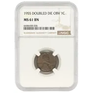 1955 Lincoln Wheat Penny - Doubled Die Obverse - NGC MS 61 BN