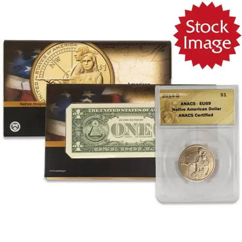 2014 D Native American Sacagawea Coin & Currency Set - ANACS EU69