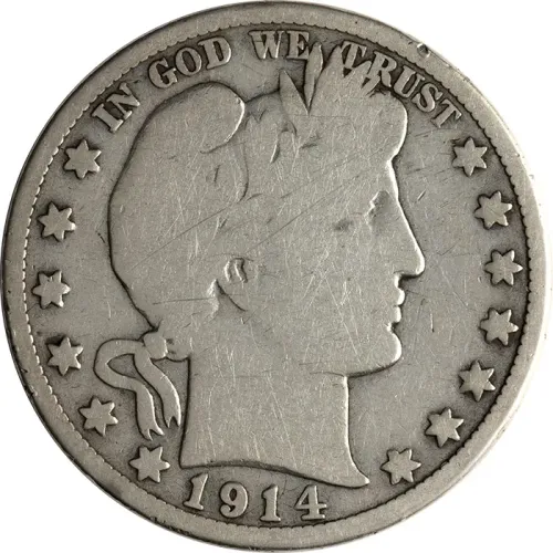 1914 Barber Half Dollar - Very Good Details Scratched