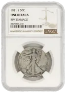 1921 S Walking Liberty Half Dollar - F (Fine) Details - Improperly Cleaned #1