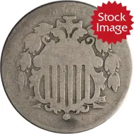 1867 Shield Nickel no Rays - About Good (AG)