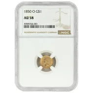 1850 O $1 Gold Liberty - NGC AU58