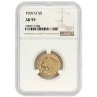 1909 O $5 Indian Gold Half Eagle - NGC AU55
