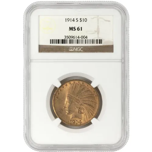 1914 S $10 Gold Eagle Indian - NGC MS61
