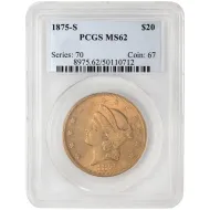 1875 S $20 Gold Liberty Double Eagle - PCGS MS 62
