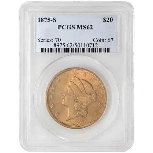 1875 S $20 Gold Liberty Double Eagle - PCGS MS 62