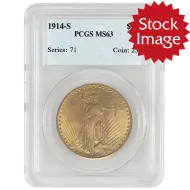 1914 $20 St. Gaudens Gold Double Eagle - PCGS MS63