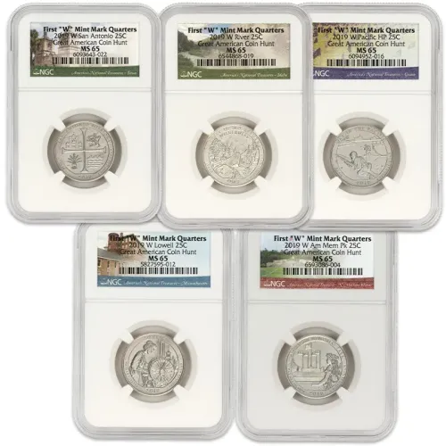2019 W America the Beautiful Quarter 5pc Set NGC MS65