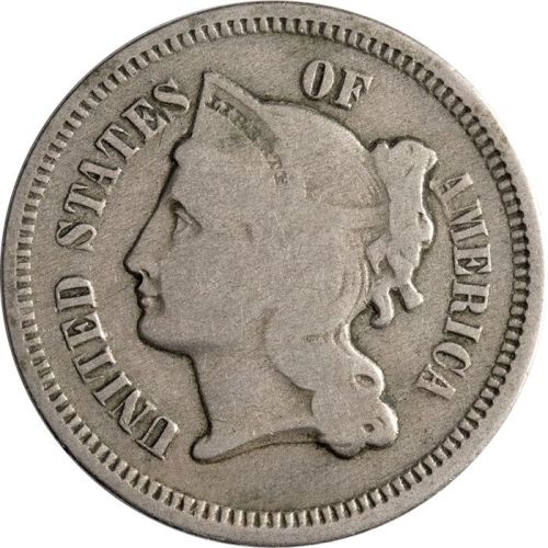 1865 3 Cent Nickel - Very Good