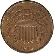 1864 2 Cent Large Motto - AU Details (Corrosion)