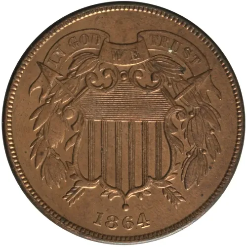 1864 2 Cent Large Motto - AU Details (Corrosion)