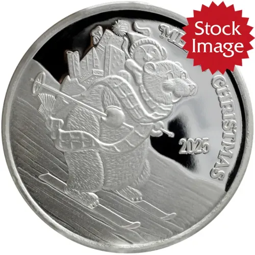 2025 Merry Christmas Skiing Polar Bear 1oz .999 Silver Round