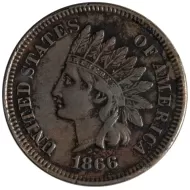 1866 Indian Head Penny - Extra Fine Details - Colored
