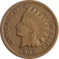 1908 S Indian Head Penny - F (Fine) Details - Damaged