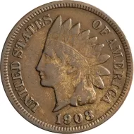 1908 S Indian Head Penny - VF (Very Fine) Details - Cleaned #1