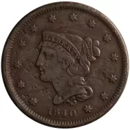 1840 Large Cent - Small Date - Very Fine Details - Damaged