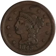 1843 Large Cent - Mature Head - Very Fine Details - Corrosion