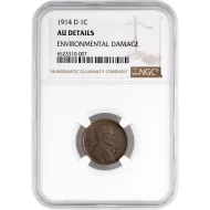 1914 D Lincoln Wheat Penny - NGC Almost Uncirculated Details Environmental Damage