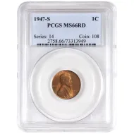 1947 S Lincoln Wheat Penny - PCGS MS 66 Red
