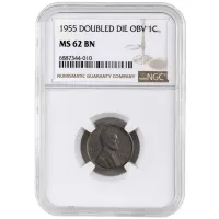 1955 Lincoln Wheat Penny - Doubled Die Obverse - NGC MS 62 BN