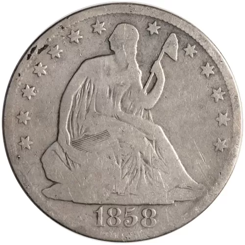 1858 O Seated Half Dollar - Very Good Details - Damaged