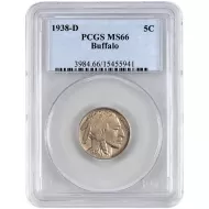 1938 D Buffalo Nickel - PCGS MS 66