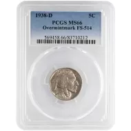 1938 D Buffalo Nickel - Overmintmark FS-514 - PCGS MS66