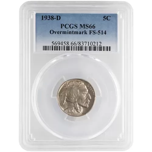 1938 D Buffalo Nickel - Overmintmark FS-514 - PCGS MS66